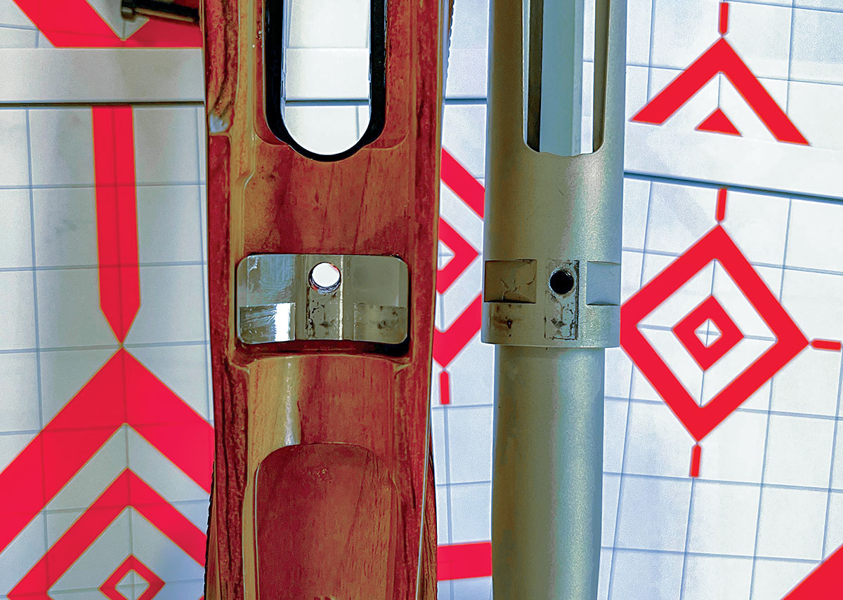 Franchi’s Momentum recoil lug is a little different, including two slots milled into the receiver, and matching lugs extending into these slots from an aluminum bedding block. The V-shaped slots effectively center the action in the stock.